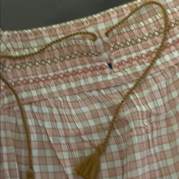 Old Navy Peach, pink, white, gold Gingham Sleeveless Dress, size large - Picture 4 of 10